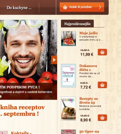 Po 3 tĂ˝ĹľdĹ?och v e-shope www.kucharky.sk je "MOJE JEDLO" najpredĂˇvanejĹˇĂ­ titul:)
(6. septembra 2012)

